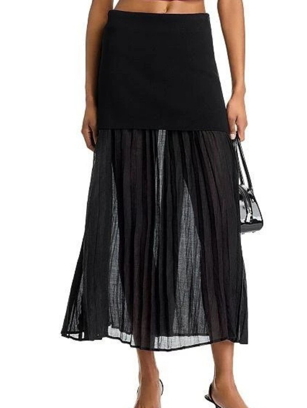 Zara Black Pleated Sheer Panel Maxi Skirt